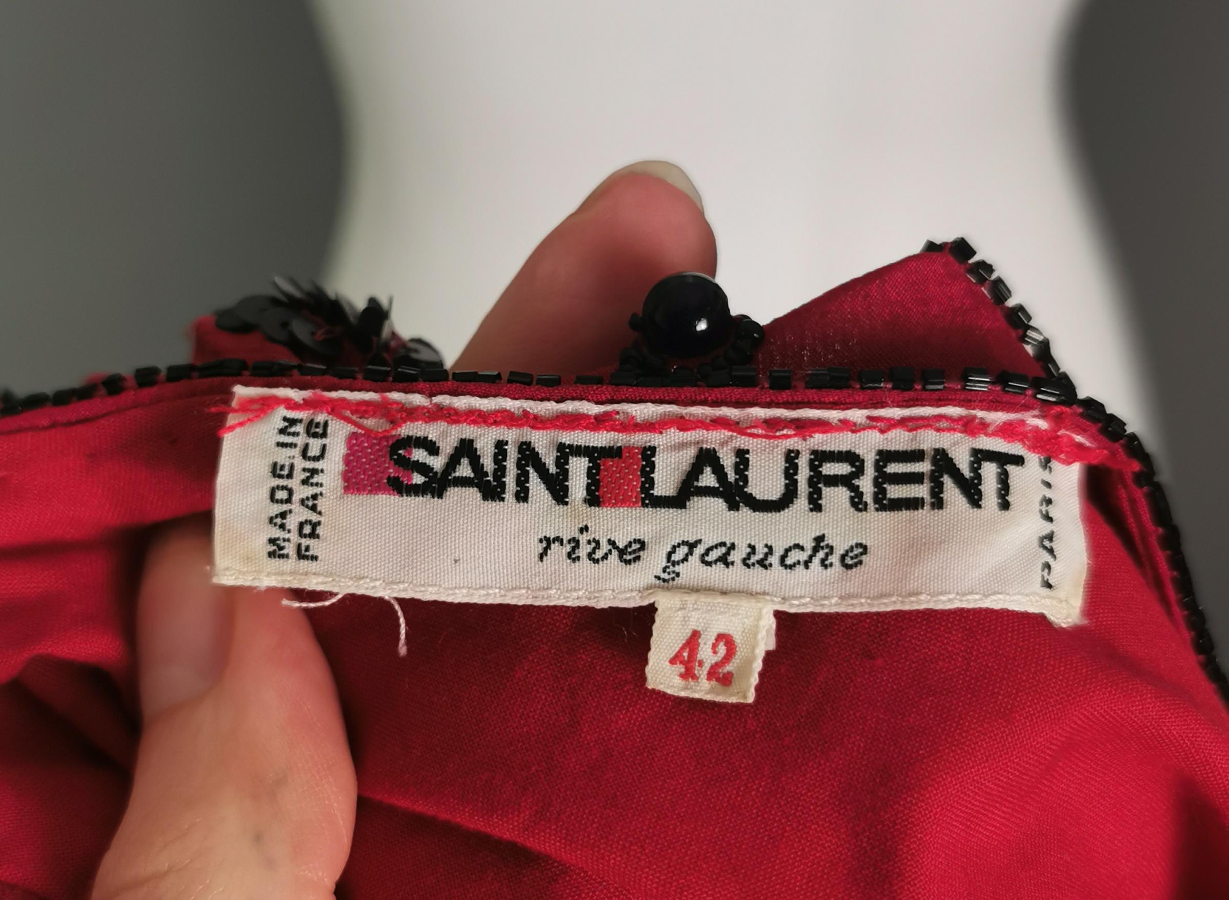 Vintage YSL Rive Gauche beaded sequin maxi dress, Red crepe silk  For Sale 2