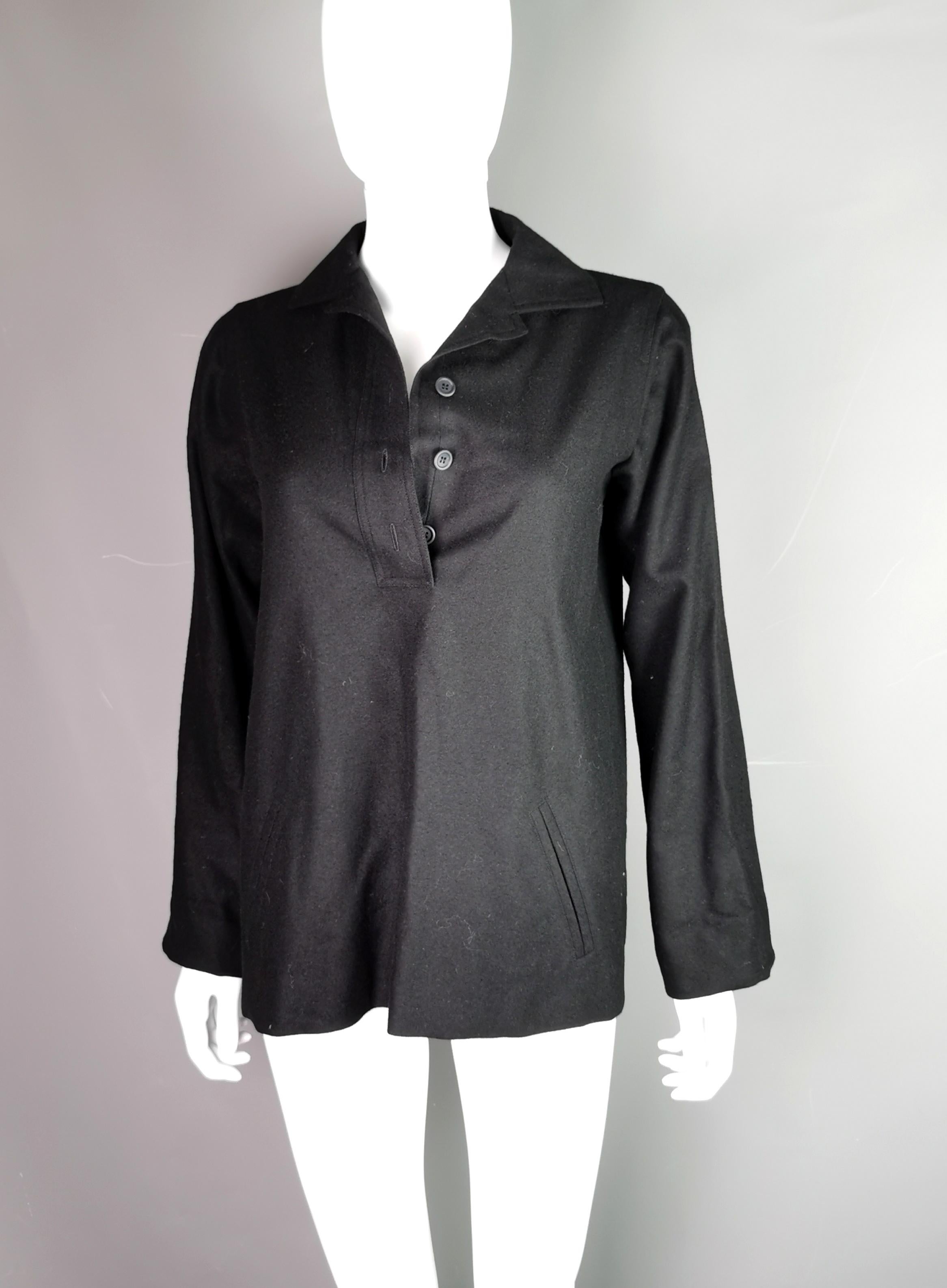 Vintage YSL Rive Gauche black smock style top, Blouse  For Sale 1