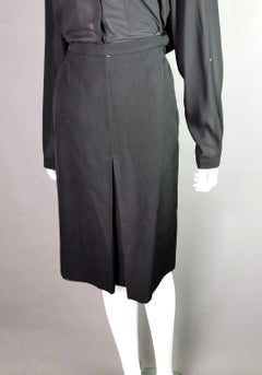 Vintage YSL Rive Gauche black wool pleat front skirt