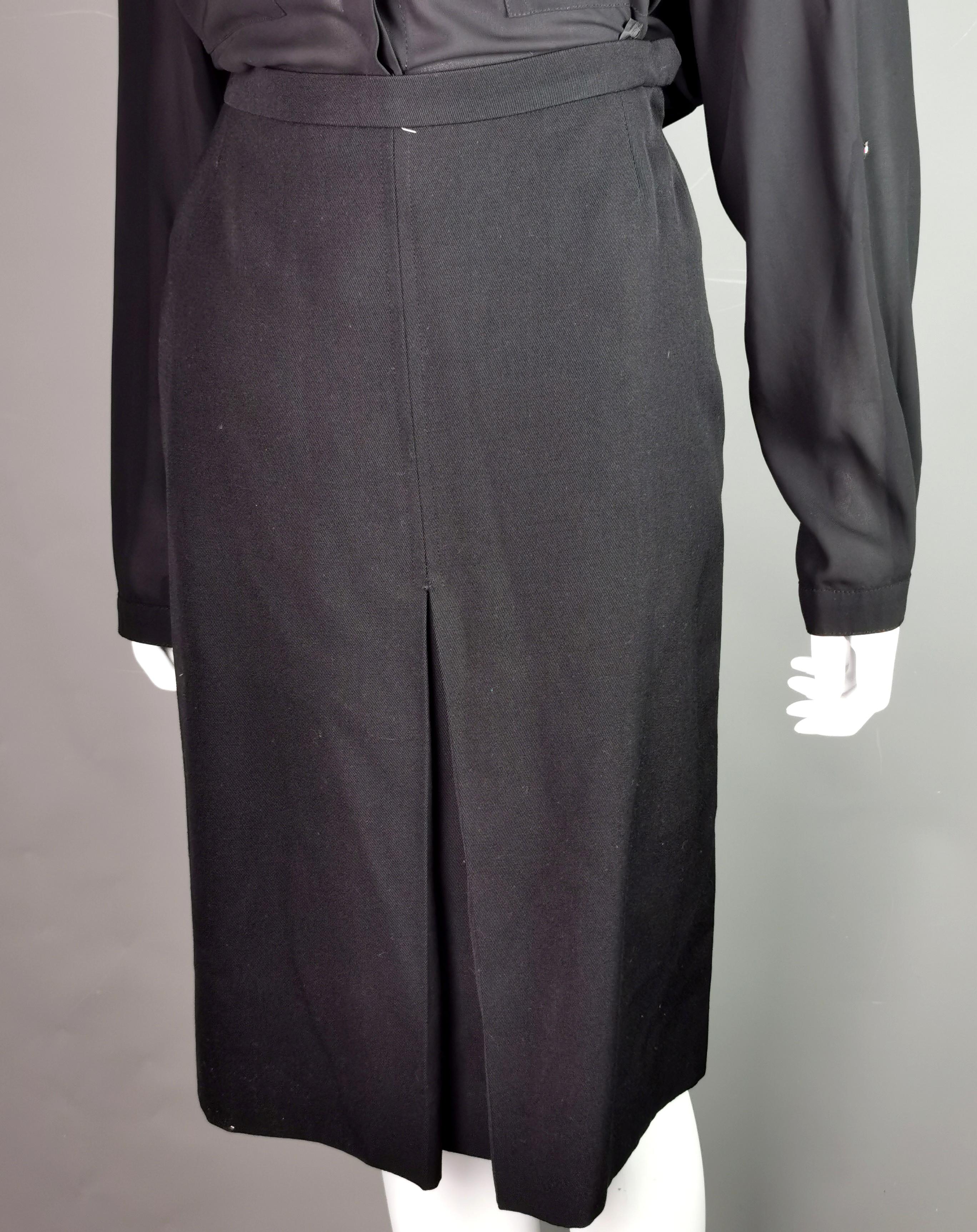 Women's Vintage YSL Rive Gauche black wool pleat front skirt  For Sale