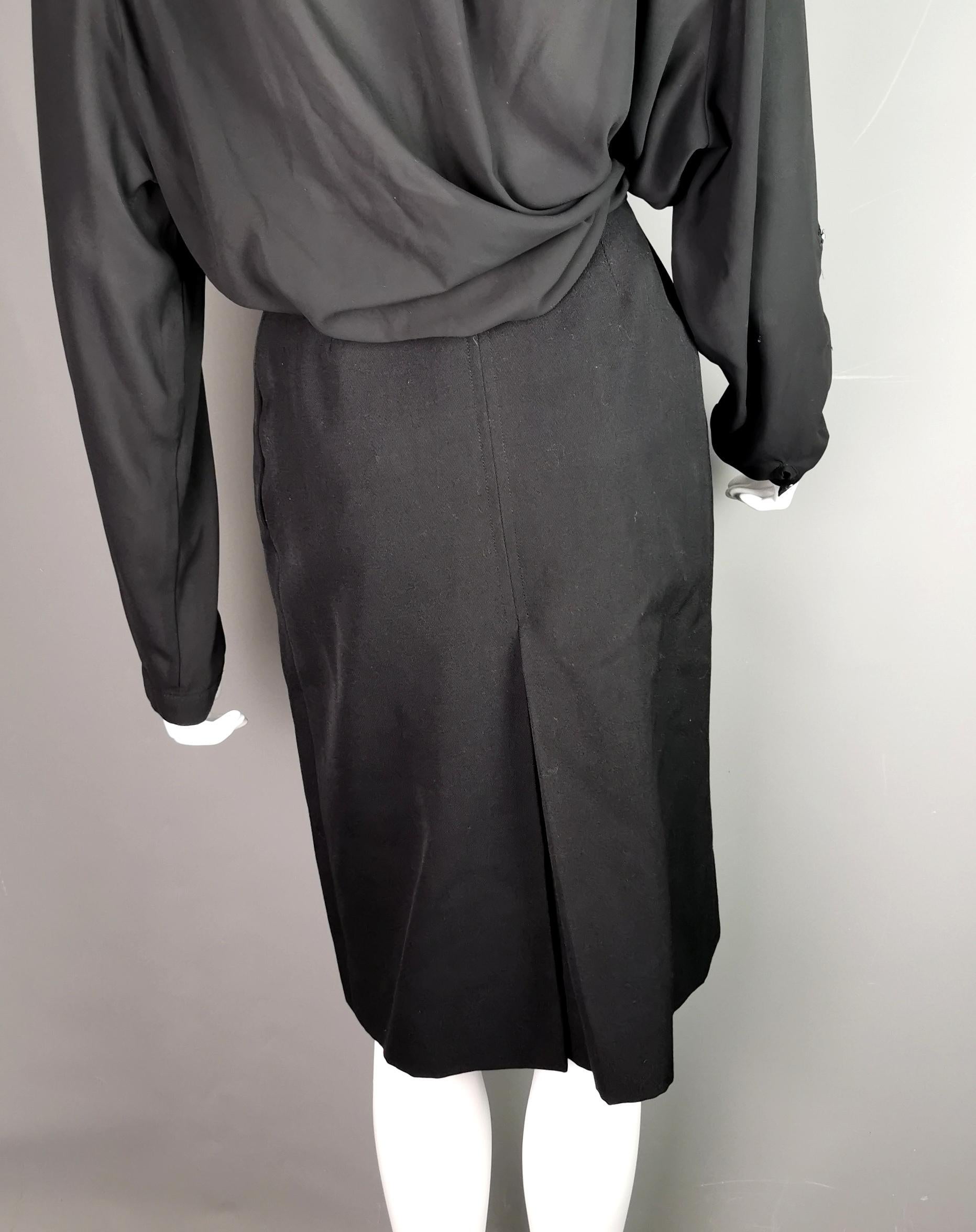 Vintage YSL Rive Gauche black wool pleat front skirt  For Sale 2