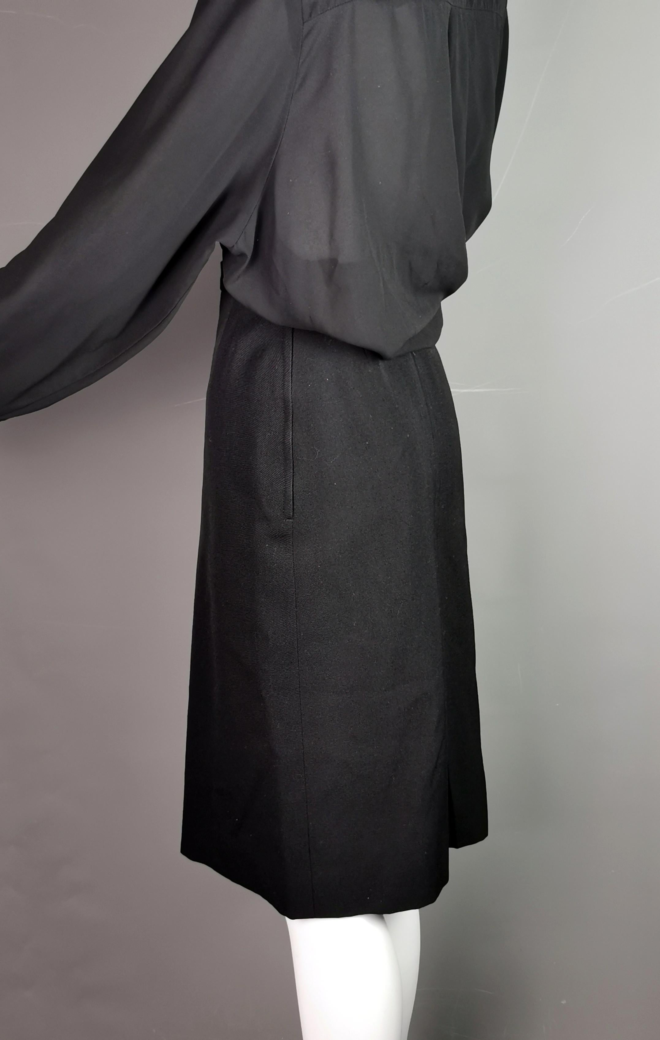Vintage YSL Rive Gauche black wool pleat front skirt  For Sale 3
