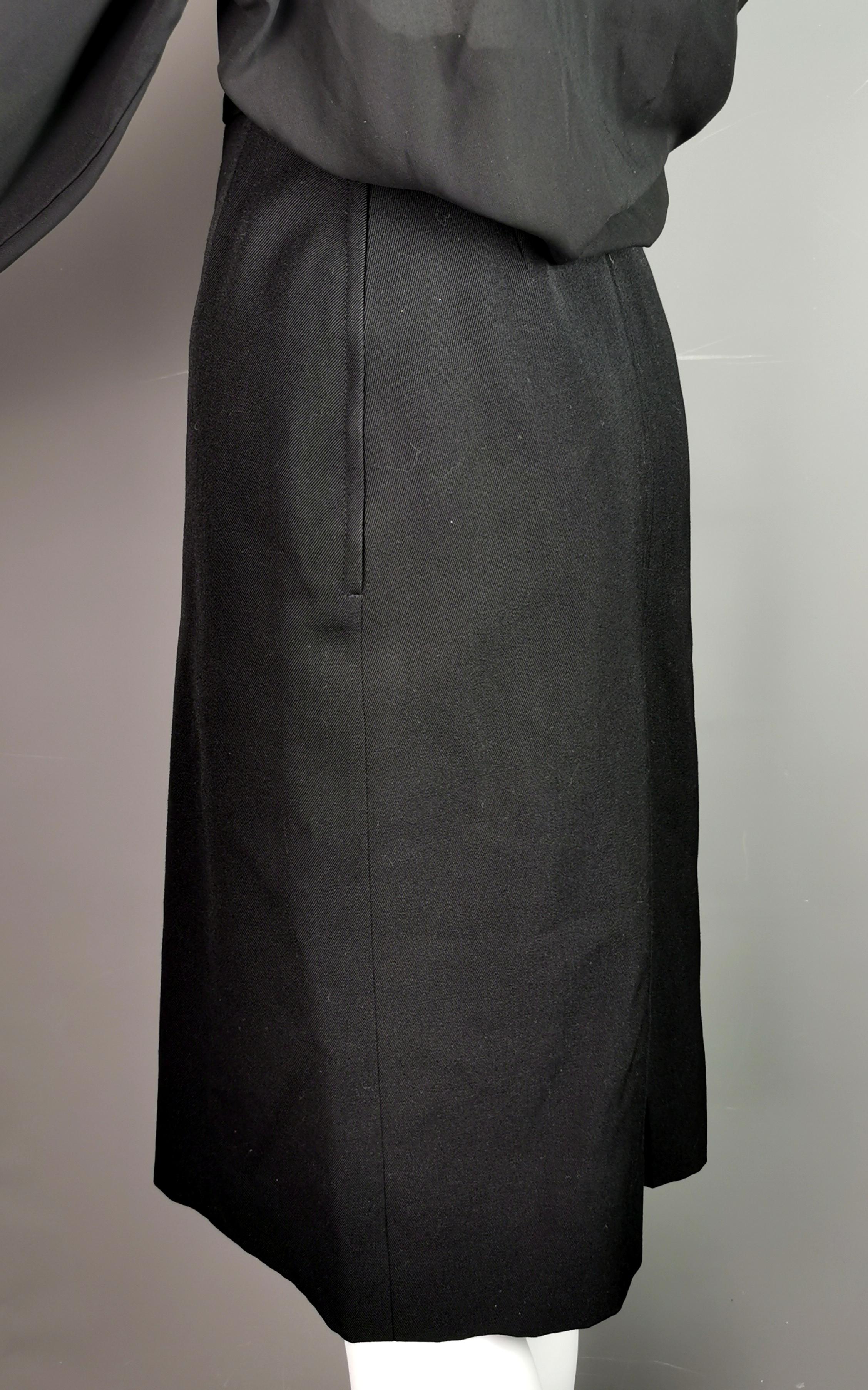 Vintage YSL Rive Gauche black wool pleat front skirt  For Sale 4