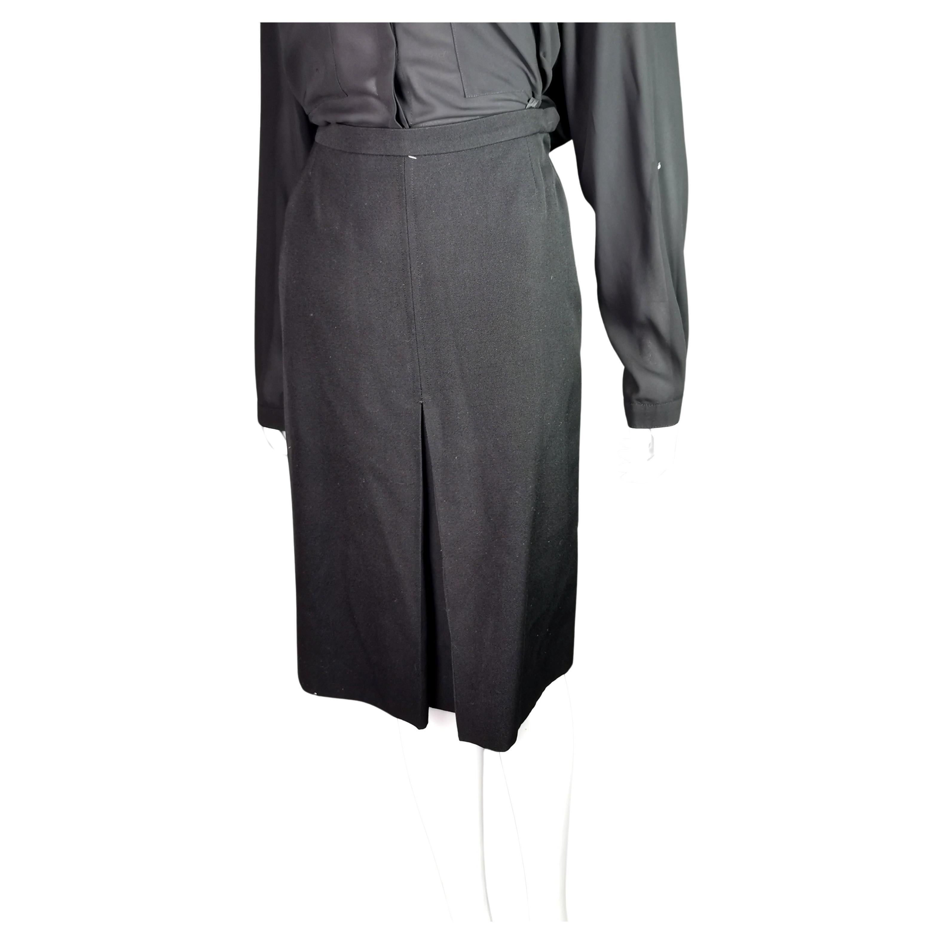 Vintage YSL Rive Gauche black wool pleat front skirt 