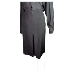 Falda vintage YSL Rive Gauche de lana negra con pliegues delanteros