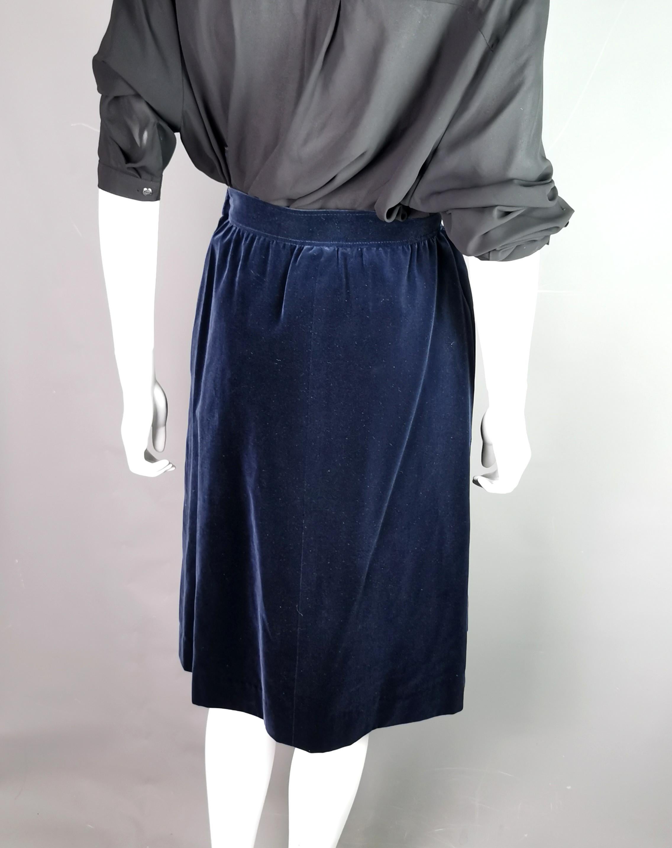 Women's Vintage YSL Rive Gauche navy blue velvet skirt 