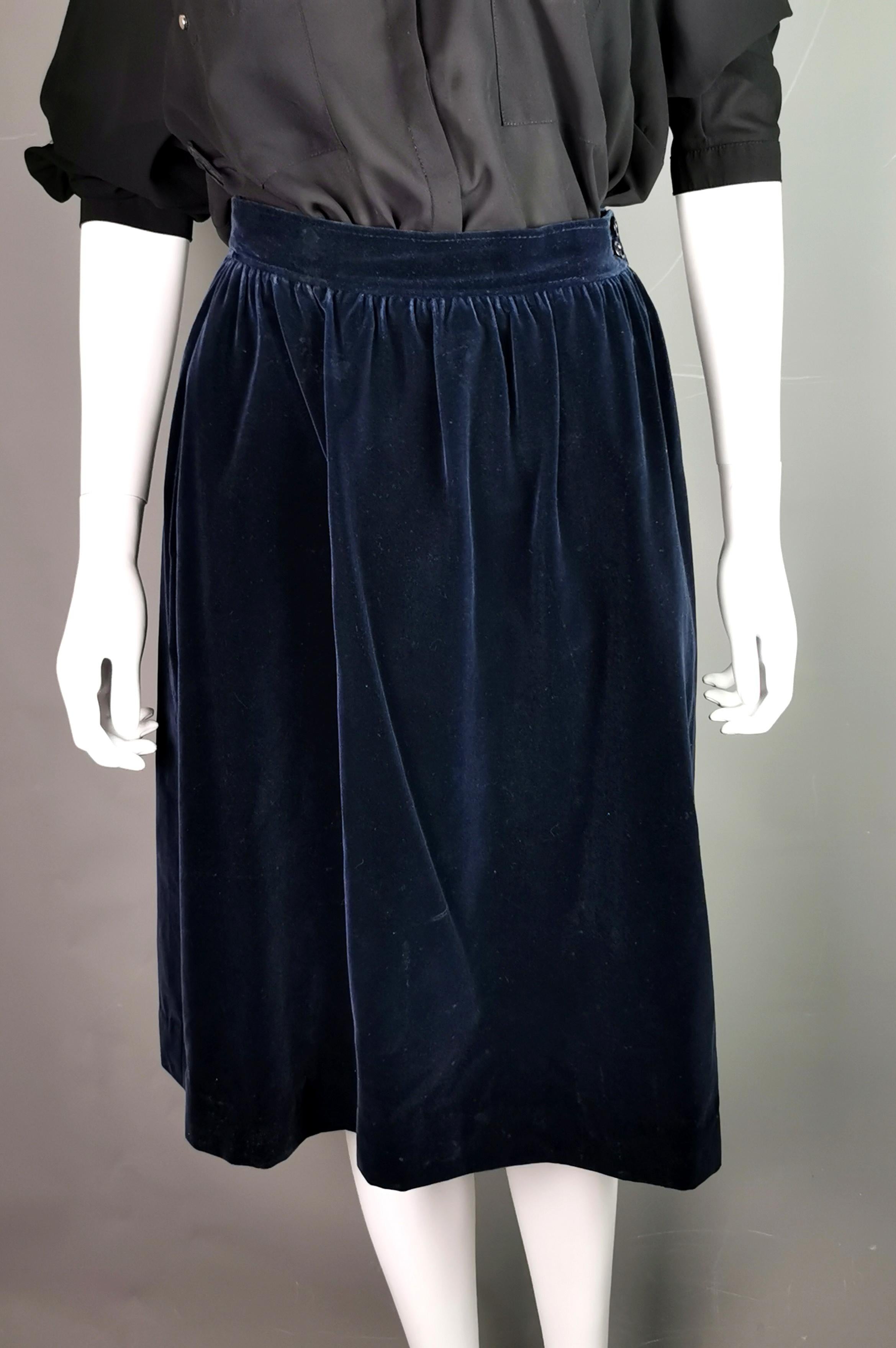 Vintage YSL Rive Gauche navy blue velvet skirt  1