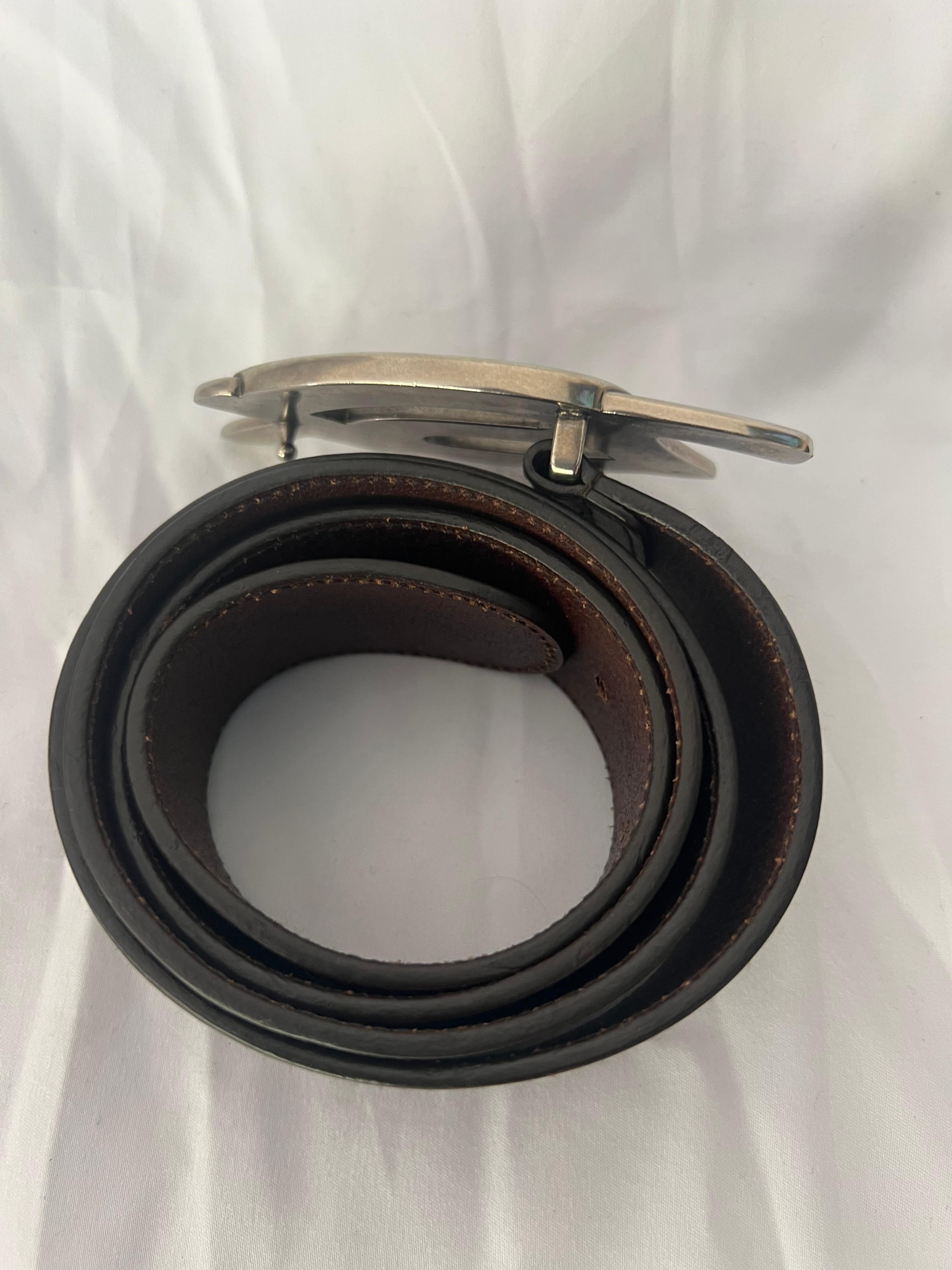 Vintage YSL Silver & Brown Belt In Excellent Condition In Beverly Hills, CA
