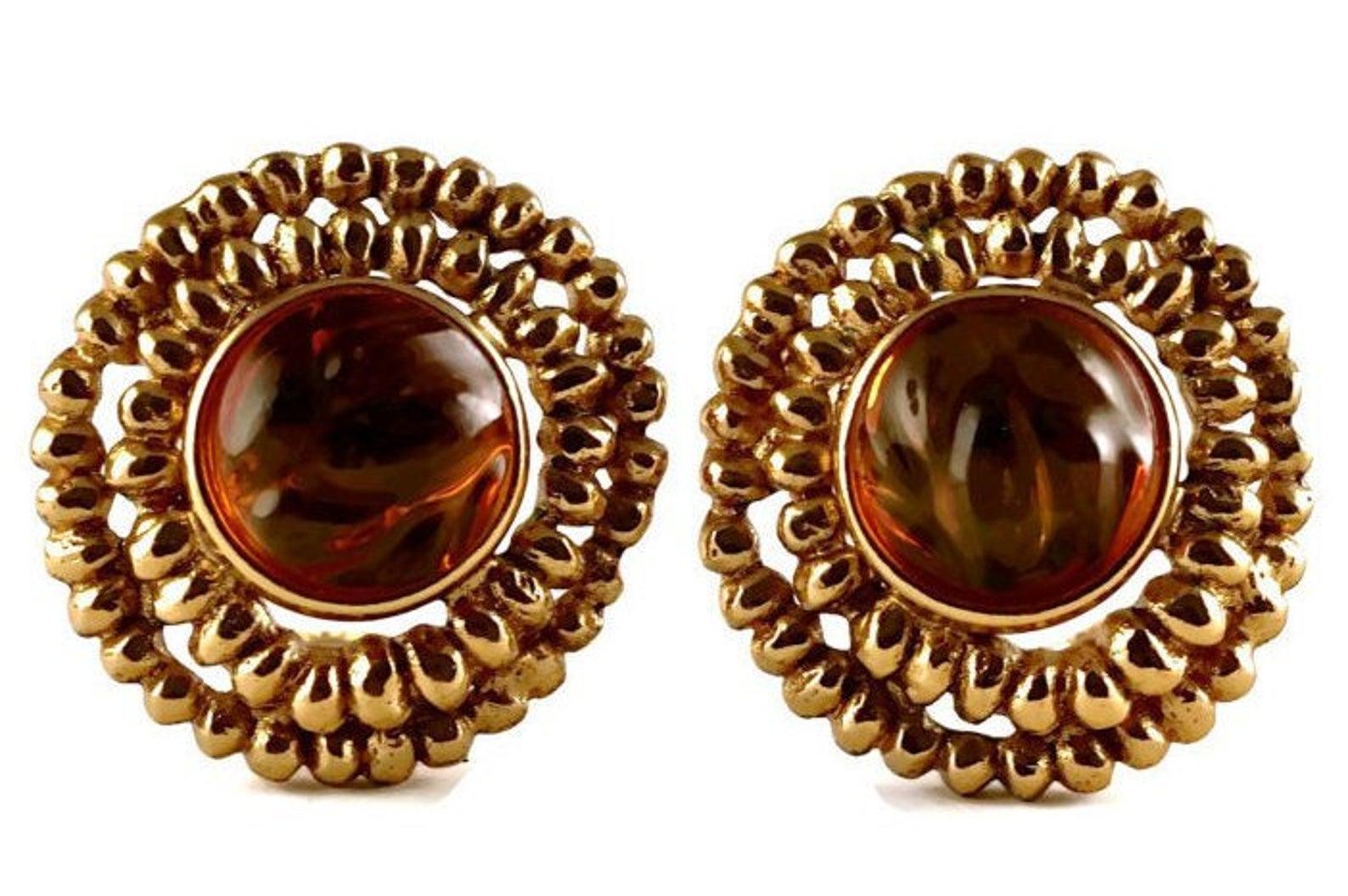 Vintage YSL Yves Saint Laurent Amber Resin Poured Disc Medallion Earrings In Excellent Condition In Kingersheim, Alsace