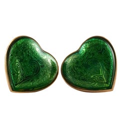 Vintage YSL Yves Saint Laurent Baroque Enamel Heart Massive Earrings