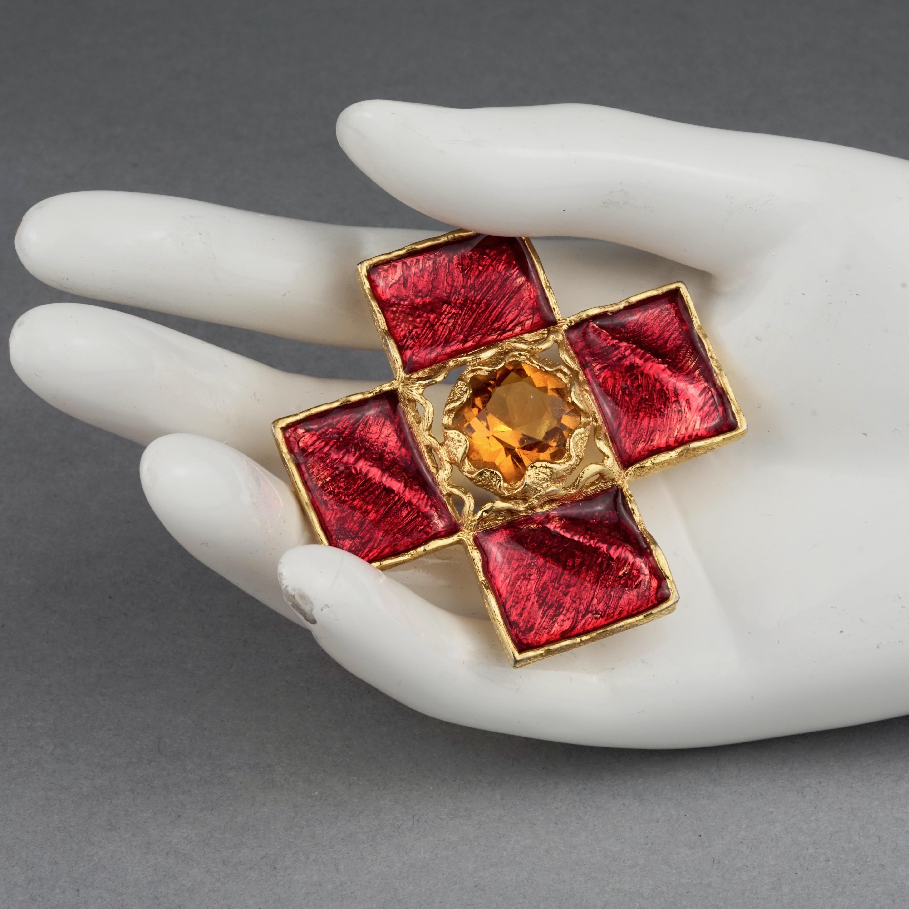 Women's Vintage YSL Yves Saint Laurent by Goossens Wrinkled Red Cross Enamel Brooch