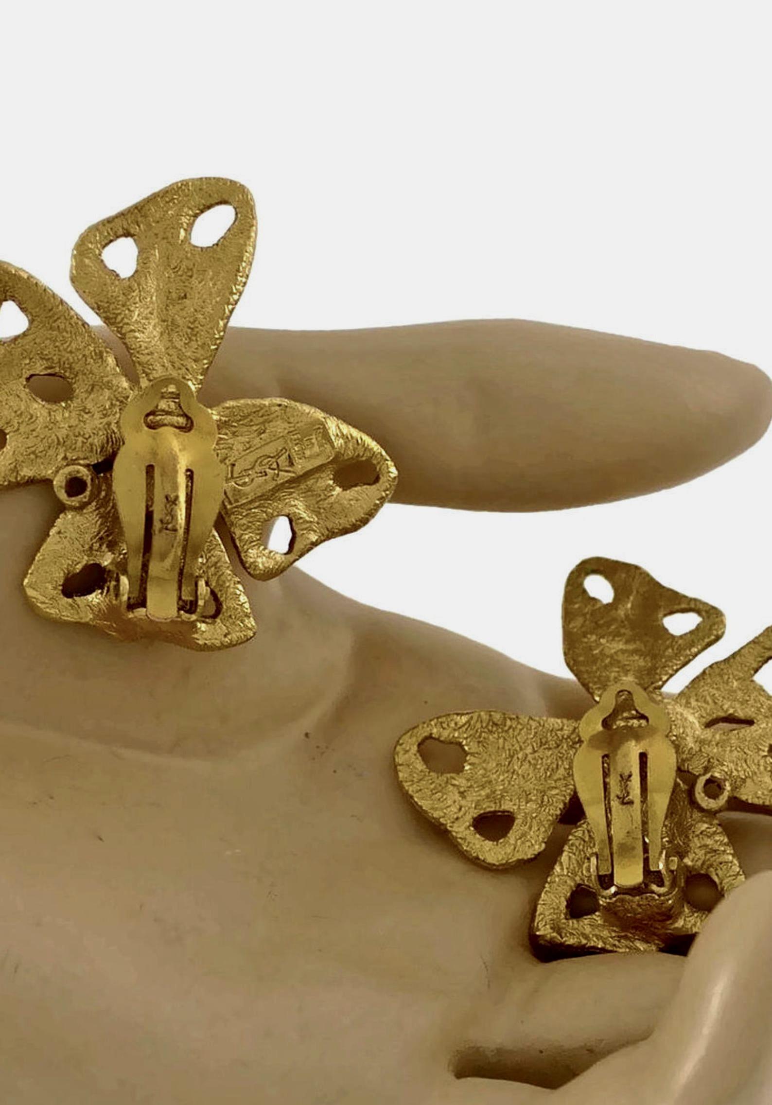 Women's Vintage YSL Yves Saint Laurent by Robert Goossens Butterfly Rhinestone Earrings For Sale