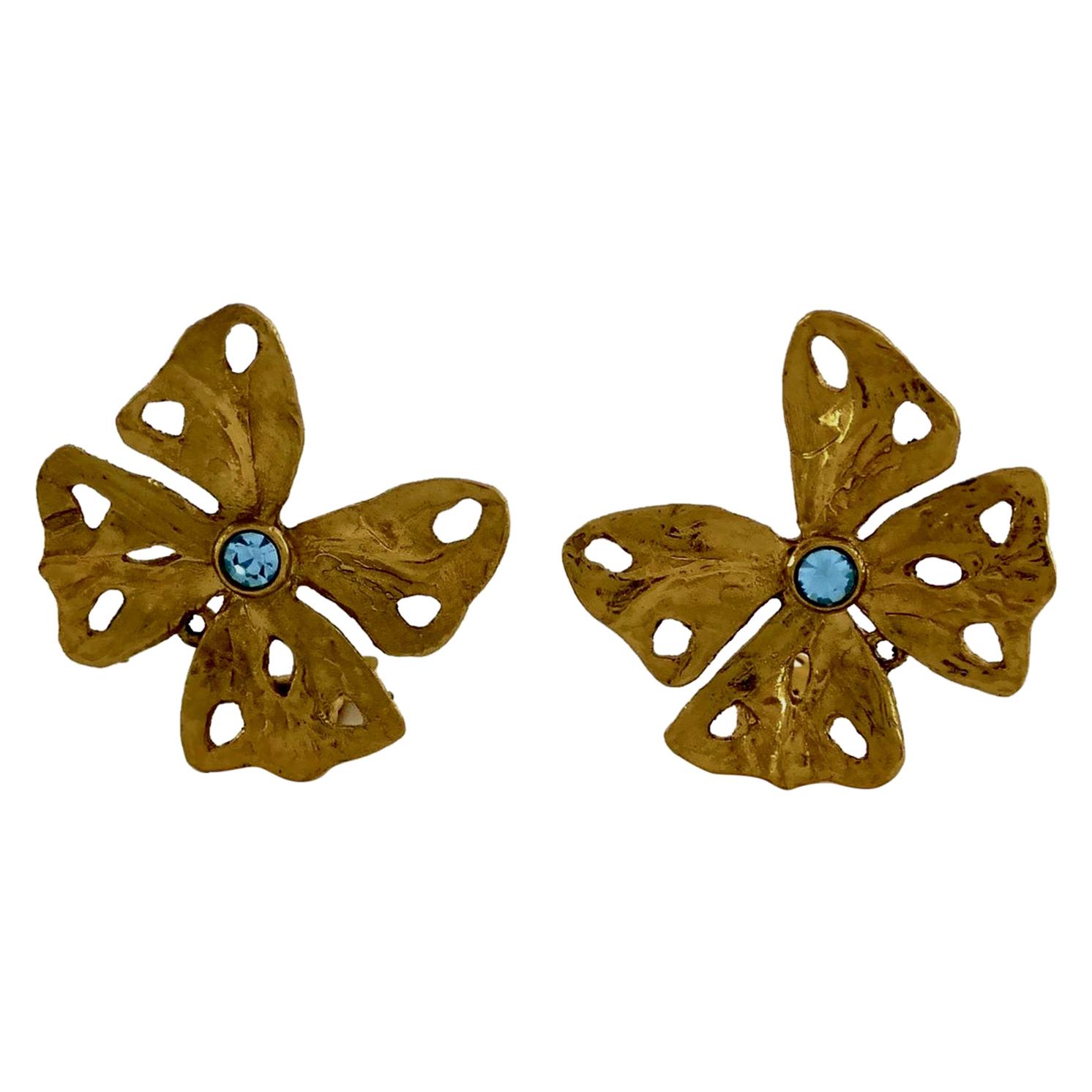 Vintage YSL Yves Saint Laurent by Robert Goossens Butterfly Rhinestone Earrings For Sale