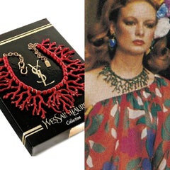 Vintage YSL Yves Saint Laurent by Robert Goossens Coral Rhinestone Necklace