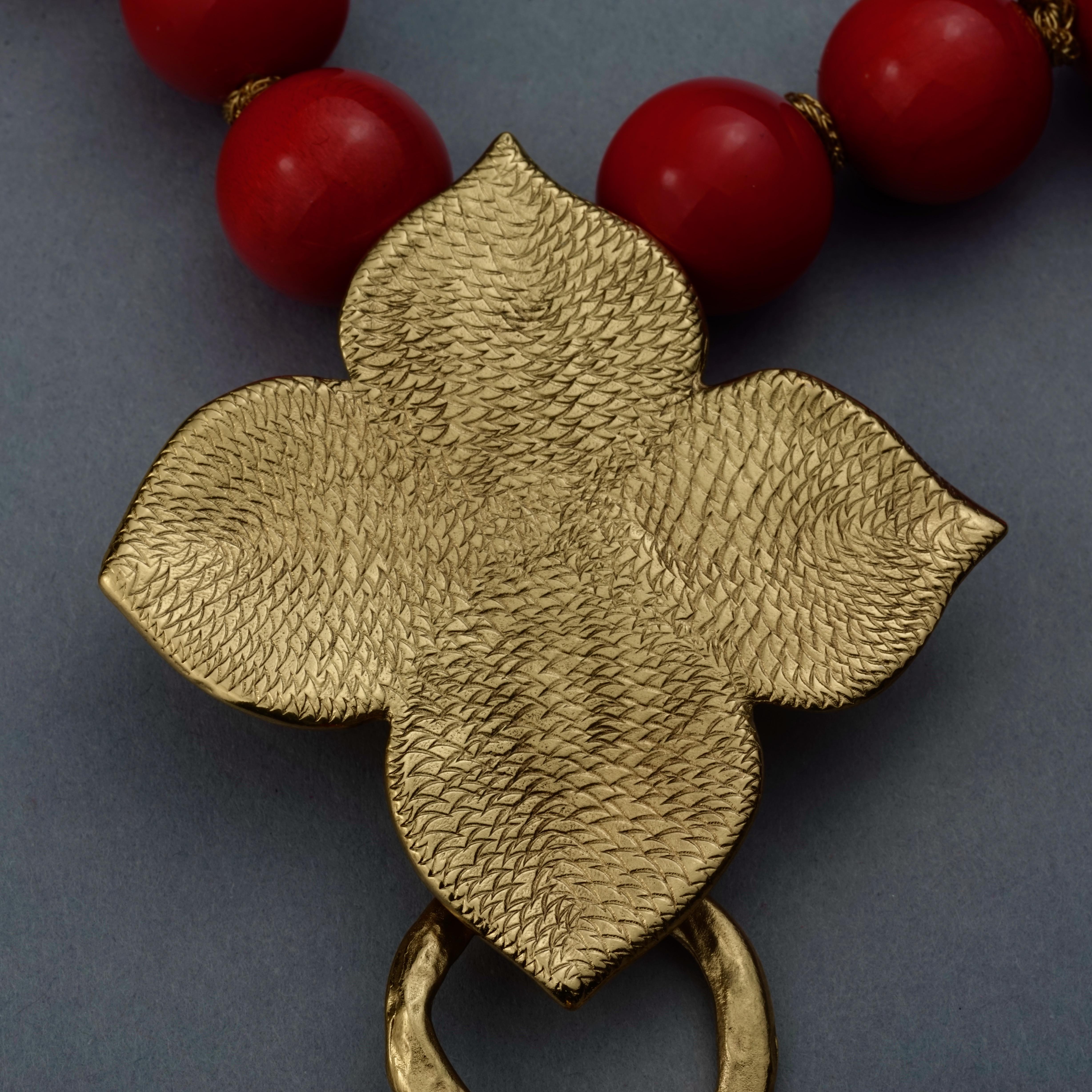Vintage YSL Yves Saint Laurent by ROBERT GOOSSENS Four Leaf Clover Coral Beads N 6