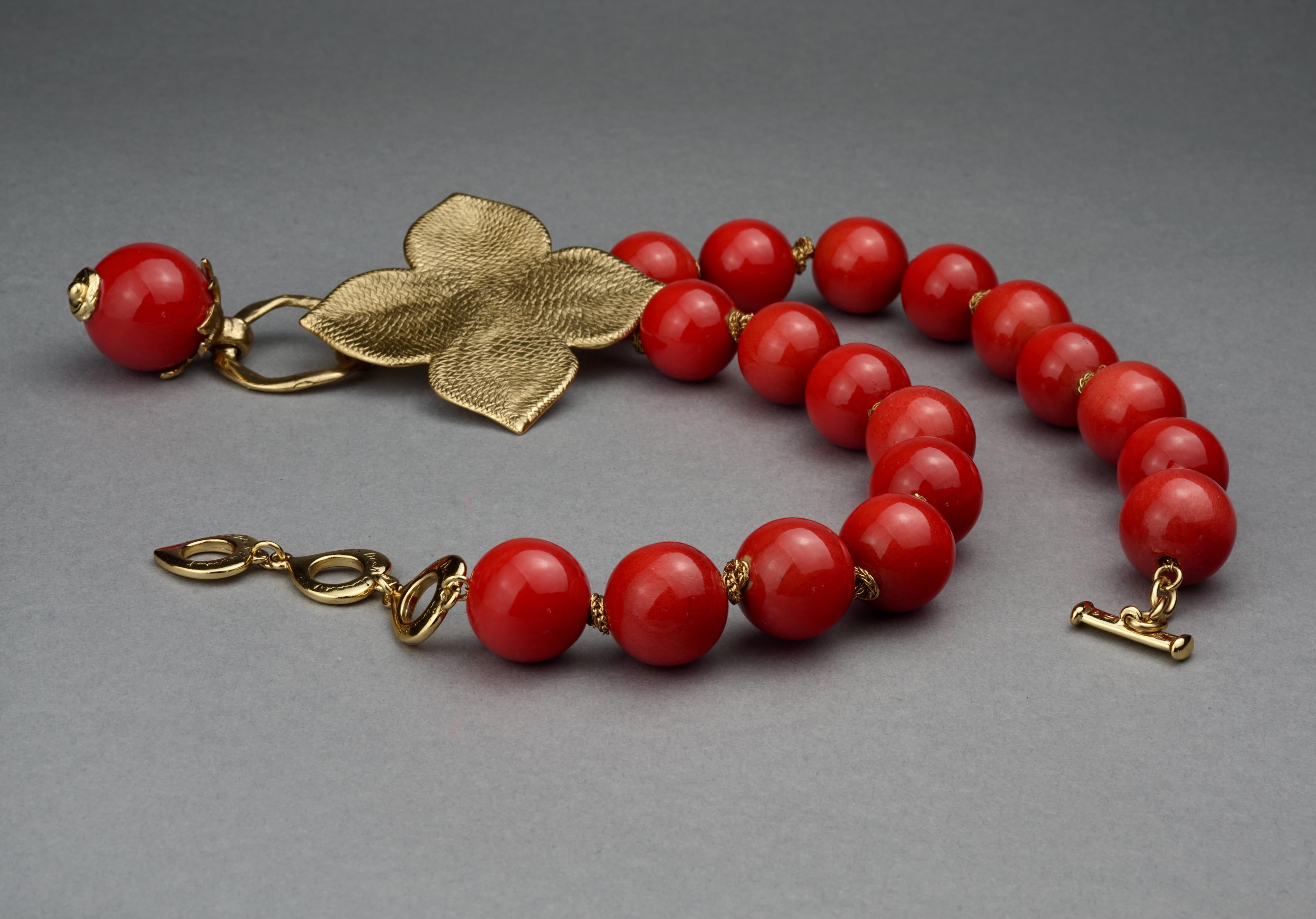 Vintage YSL Yves Saint Laurent by ROBERT GOOSSENS Four Leaf Clover Coral Beads N 3