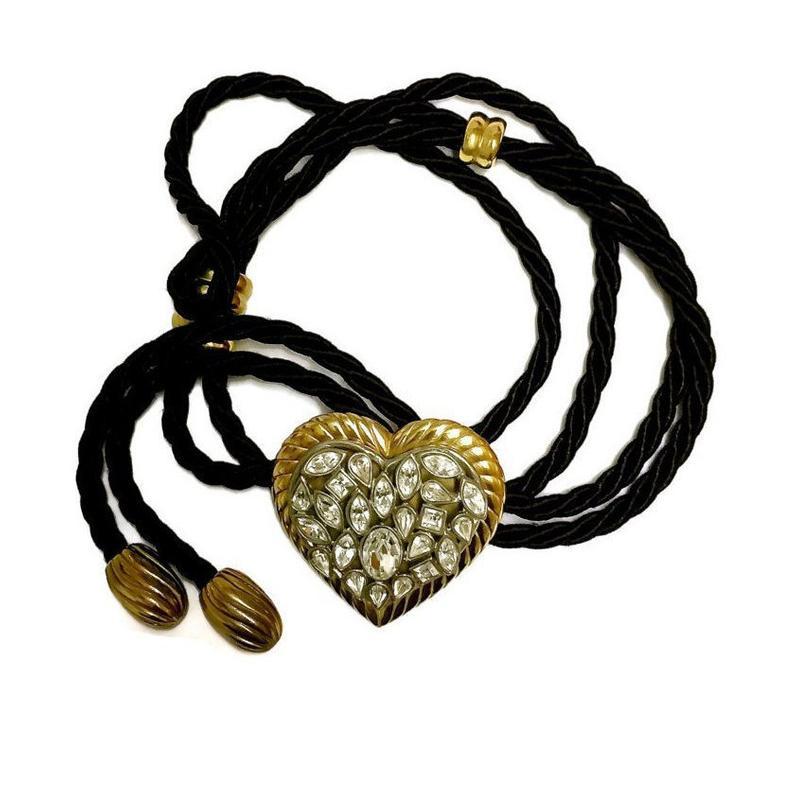 Vintage YSL Yves Saint Laurent by Robert Goossens Heart Stone Cord Necklace Belt In Excellent Condition In Kingersheim, Alsace
