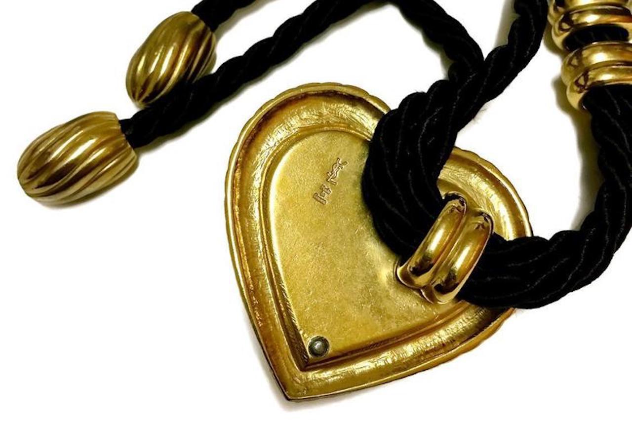 Women's Vintage YSL Yves Saint Laurent by Robert Goossens Heart Stone Cord Necklace Belt