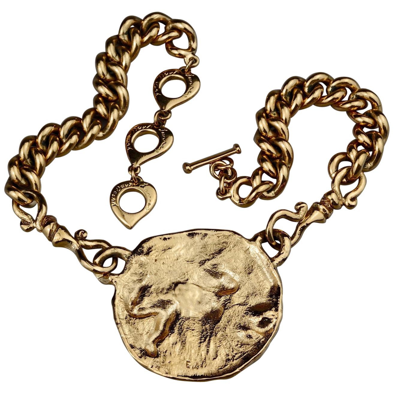 Vintage YSL Yves Saint Laurent by Robert Goossens Lion Medallion Necklace For Sale 1