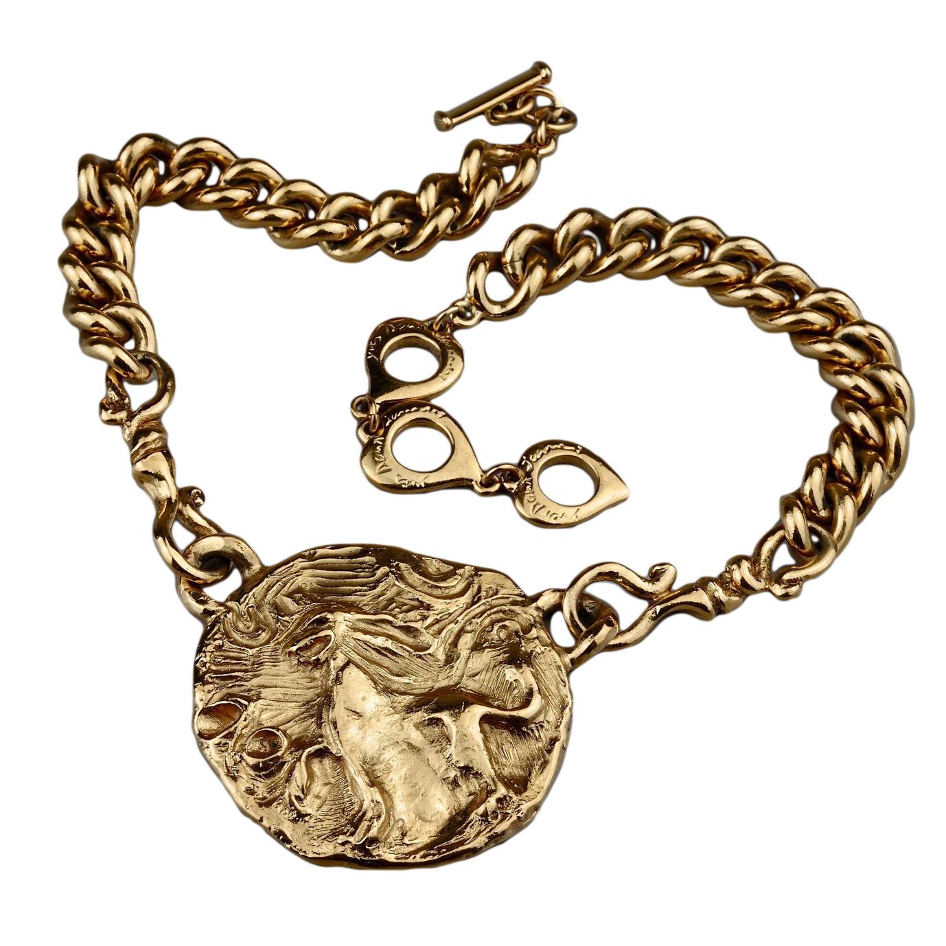 Vintage YSL Yves Saint Laurent by Robert Goossens Lion Medallion Necklace For Sale