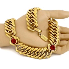 Vintage YSL Yves Saint Laurent by Robert Goossens Red Rhinestone Chunky Chain Ch