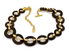 Vintage YSL Yves Saint Laurent by Robert Goossens Wood Metal Chain Link Necklace