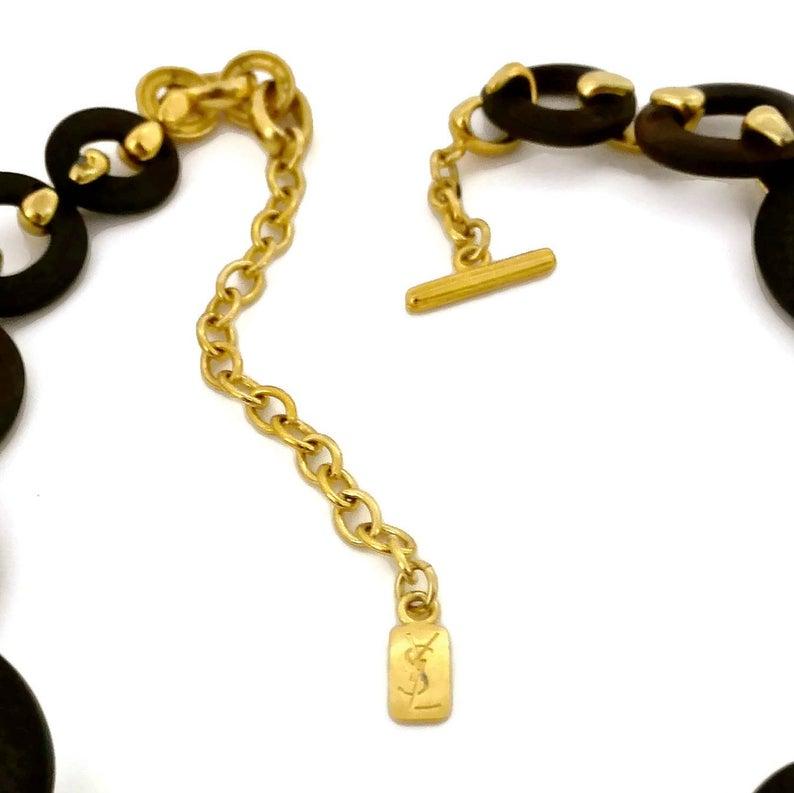 Women's Vintage YSL Yves Saint Laurent by Robert Goossens Wood Metal Chain Link Necklace For Sale