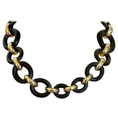 Vintage YSL Yves Saint Laurent by Robert Goossens Wood Metal Chain Link Necklace