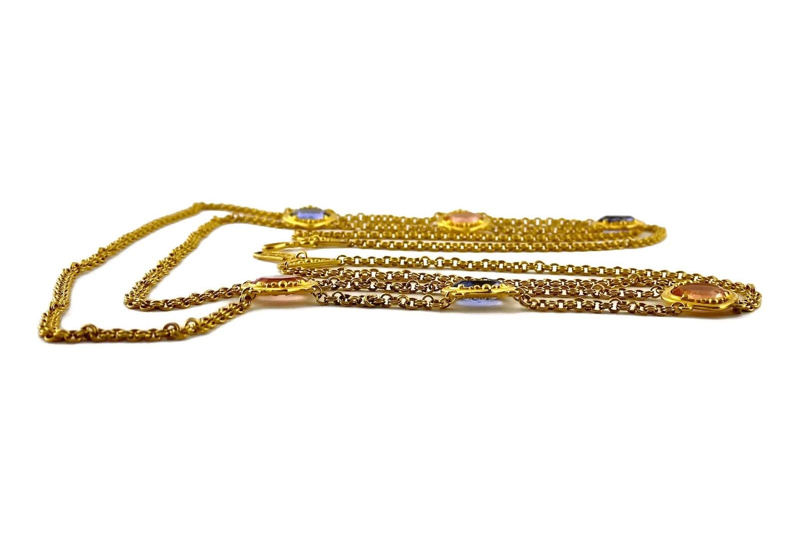 Women's Vintage YSL Yves Saint Laurent Coloured Glass Stones Multi Layer Chain Long Neck For Sale