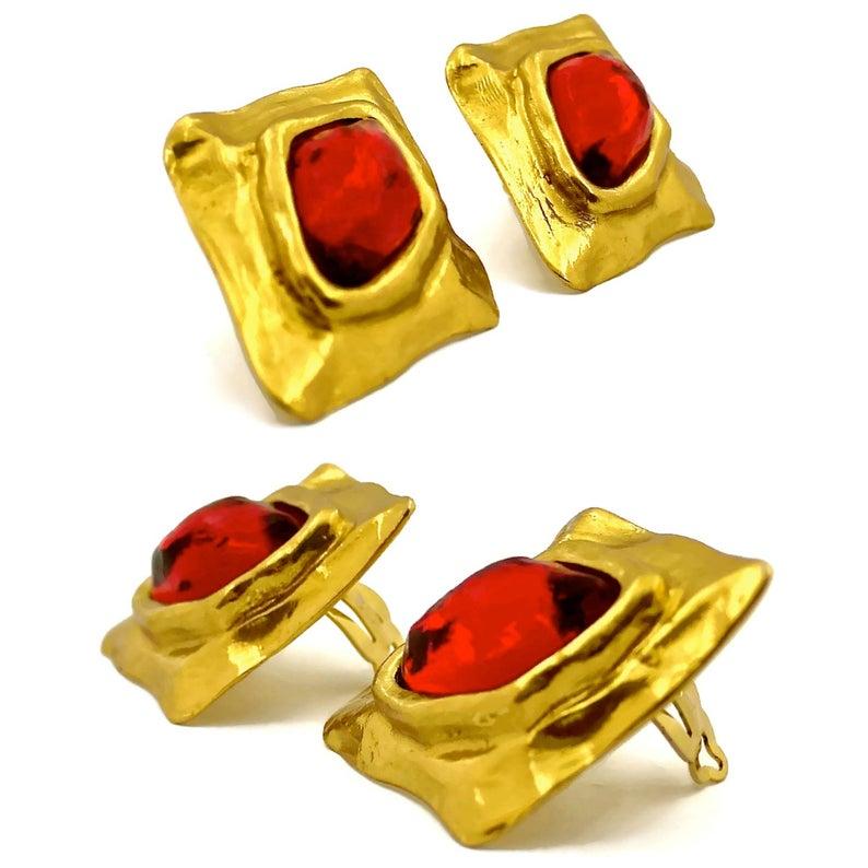 Vintage YSL Yves Saint Laurent Diamond Ruby Stone Earrings In Excellent Condition In Kingersheim, Alsace