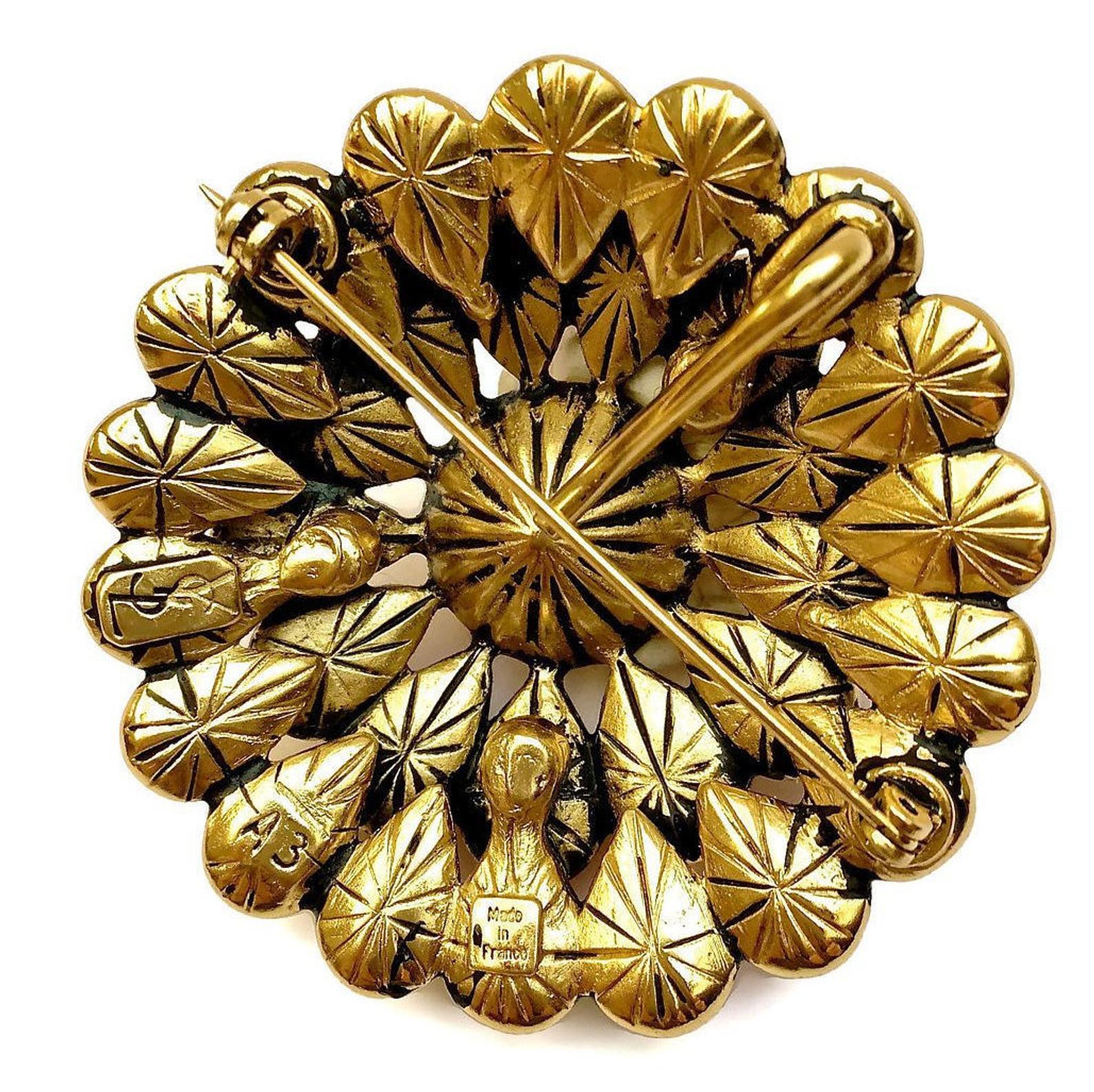Vintage YSL Yves Saint Laurent Dome Flower Glass Pendant Brooch 1