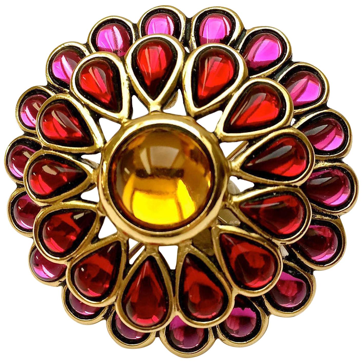 Vintage YSL Yves Saint Laurent Dome Flower Glass Pendant Brooch