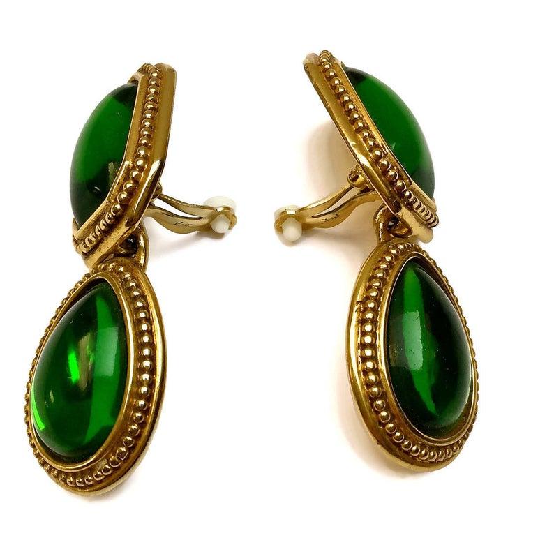 Vintage YSL Yves Saint Laurent Emerald Byzantine Drop Earrings In Excellent Condition In Kingersheim, Alsace