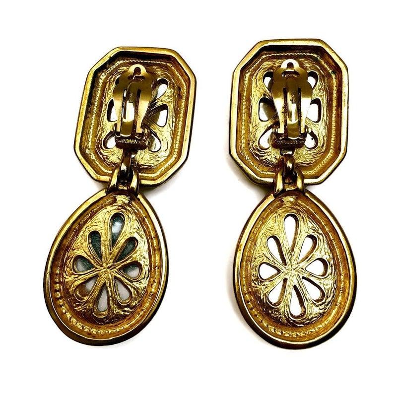 Women's Vintage YSL Yves Saint Laurent Emerald Byzantine Drop Earrings