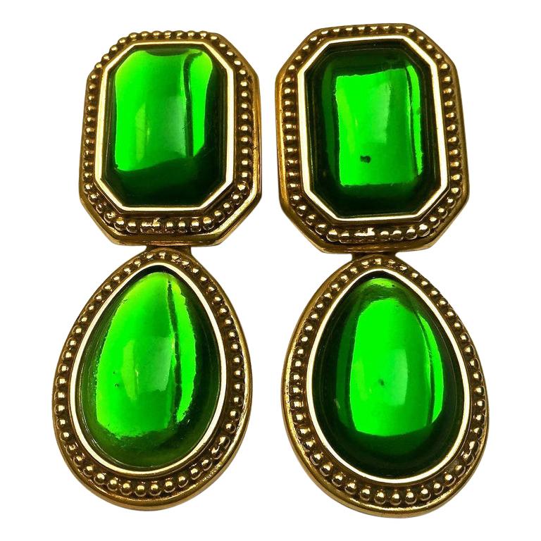 Vintage YSL Yves Saint Laurent Emerald Byzantine Drop Earrings
