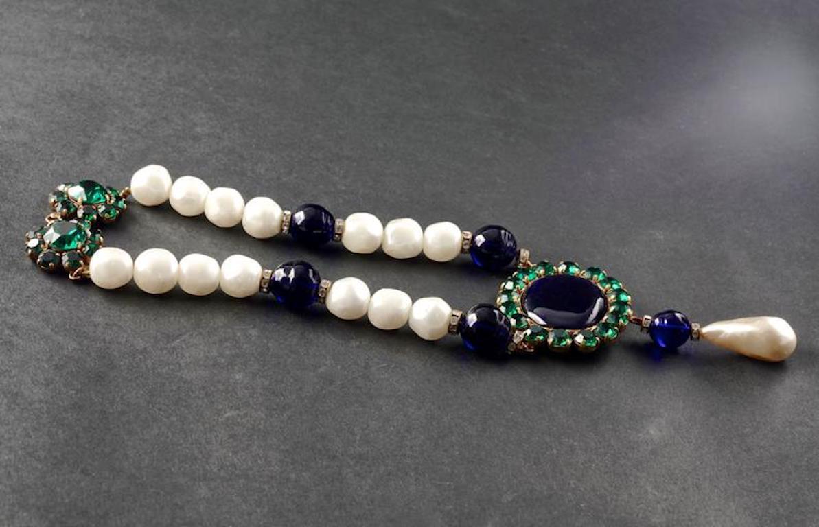 Vintage YSL Yves Saint Laurent Emerald Sapphire Stone Pearl Victorian