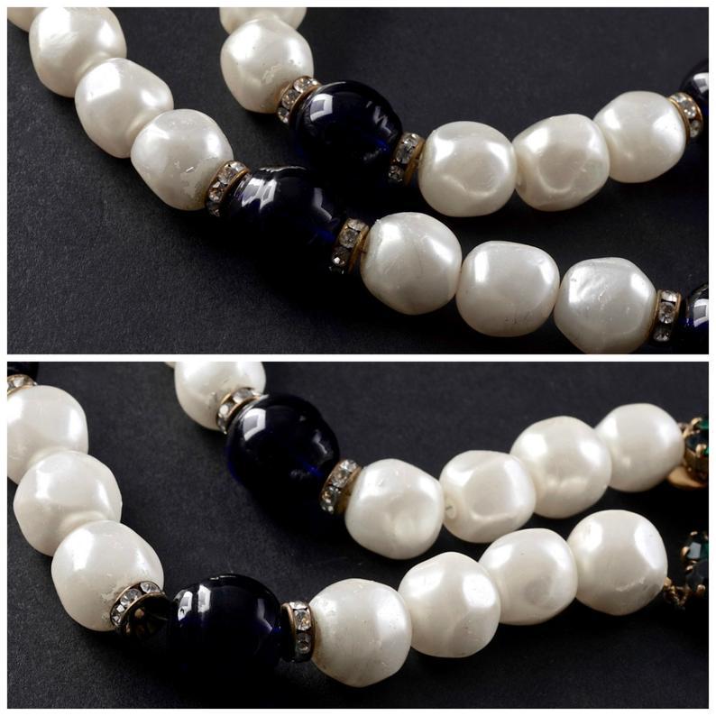 Vintage YSL Yves Saint Laurent Emerald Sapphire Stone Pearl Victorian