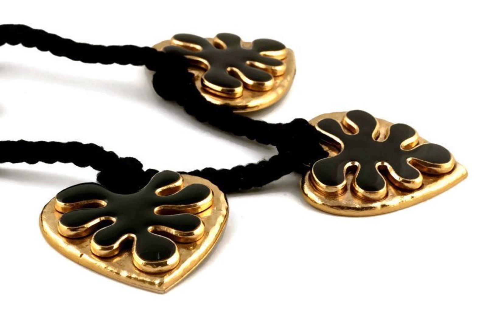 Women's Vintage YSL Yves Saint Laurent Enamel Heart Silk Cord Necklace