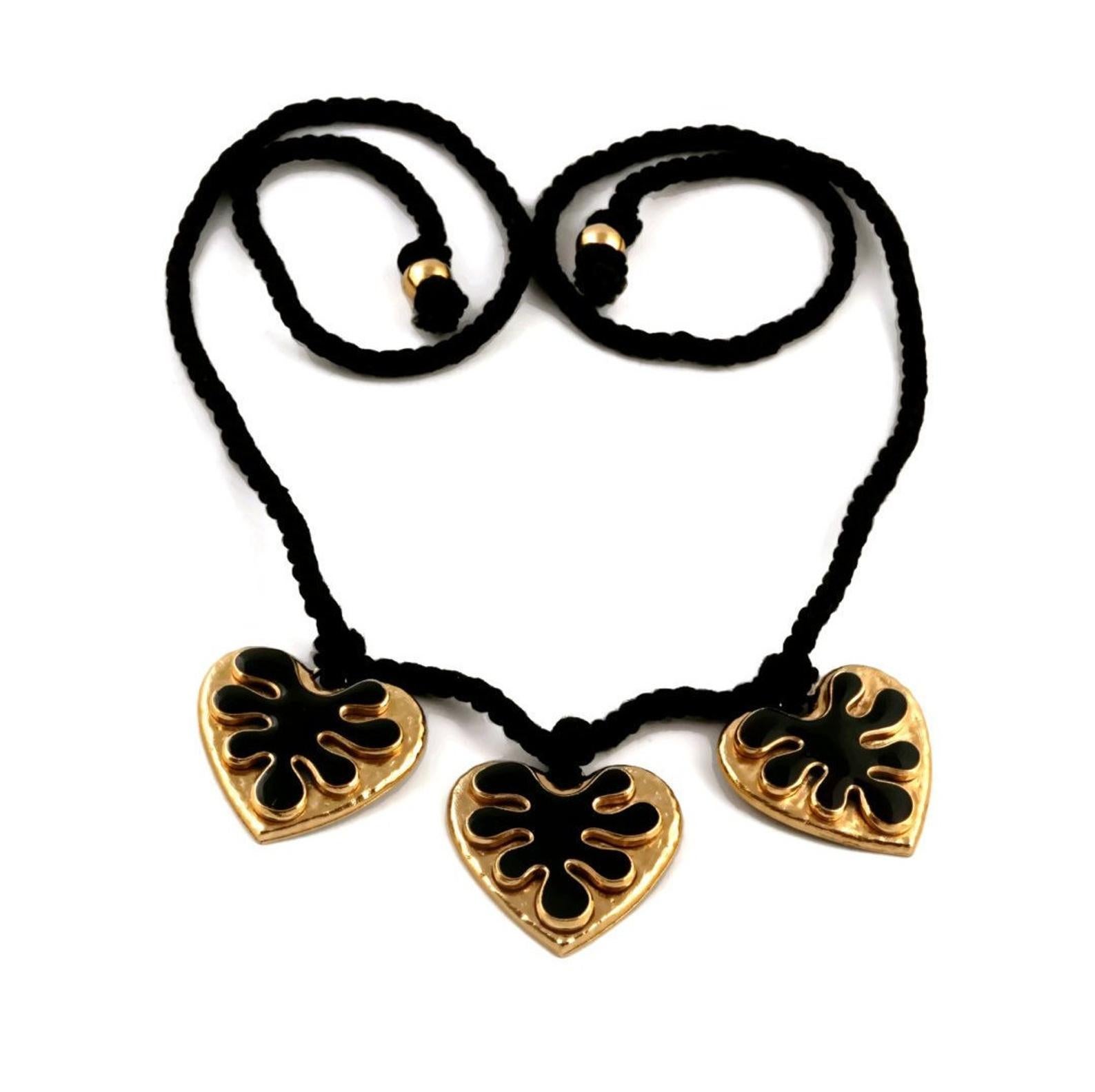 Vintage YSL Yves Saint Laurent Enamel Heart Silk Cord Necklace 1