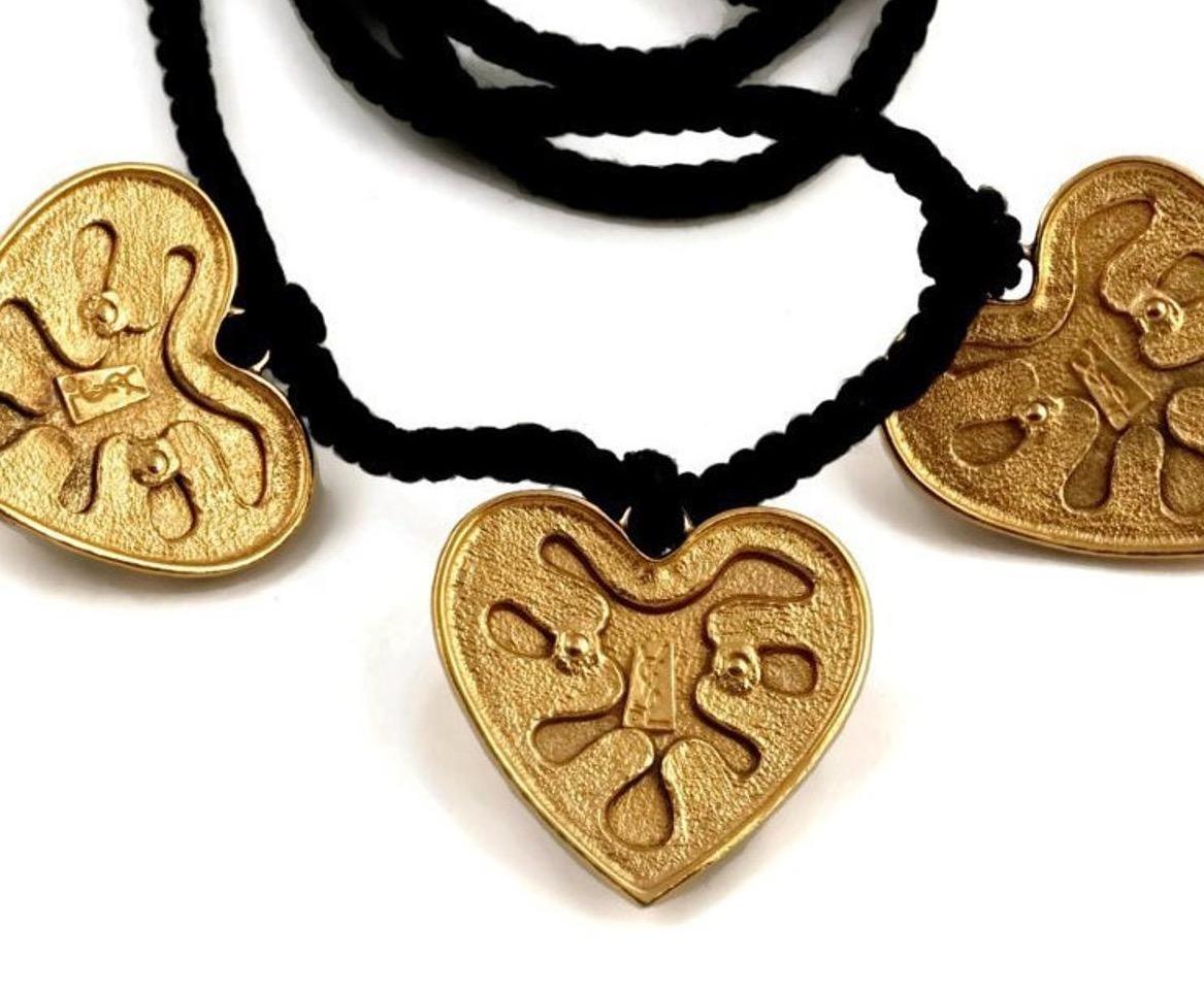 Vintage YSL Yves Saint Laurent Enamel Heart Silk Cord Necklace 3