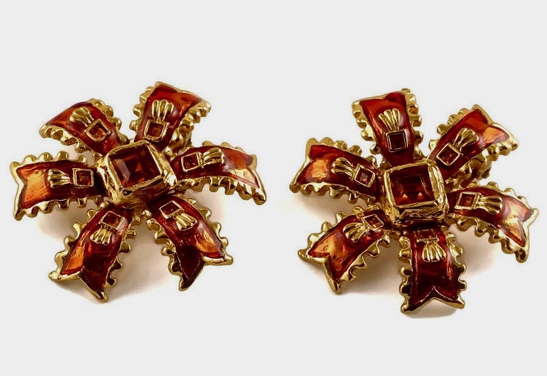 Ysl Ribbon Vintage YSL Yves Saint Laurent Enamel Ribbon Rhinestone Earrings For ...