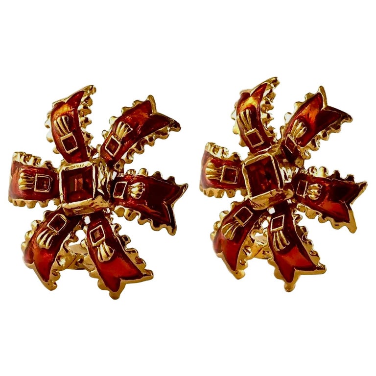 Ysl Ribbon Vintage YSL Yves Saint Laurent Enamel Ribbon Rhinestone Earrings For ...