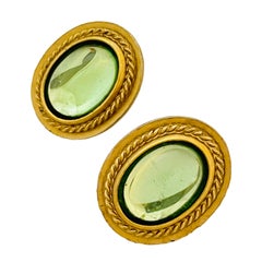 Vintage YSL YVES SAINT LAURENT gold glass designer runway clip on earrings