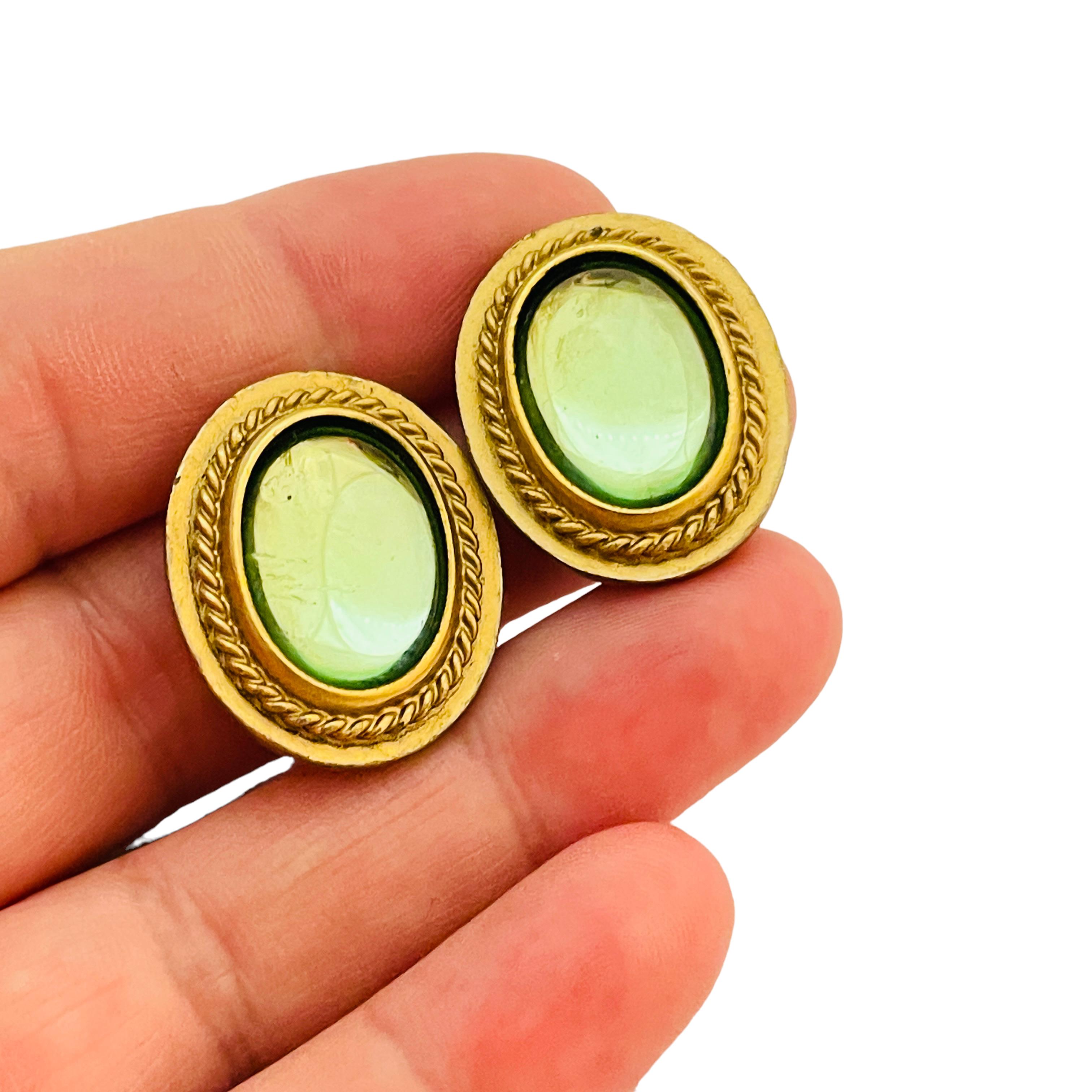Women's or Men's Vintage YSL YVES SAINT LAURENT gold glass designer runway clip on earrings For Sale