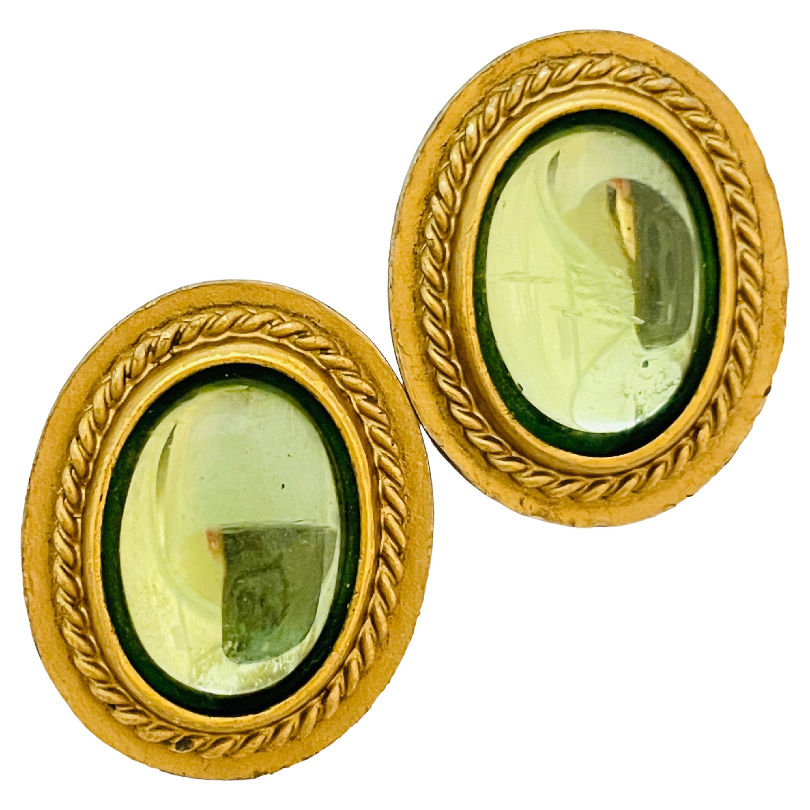 Vintage YSL YVES SAINT LAURENT gold glass designer runway clip on earrings For Sale