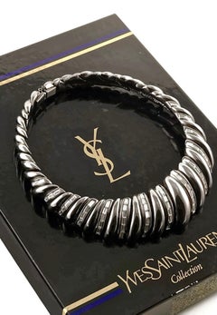 Vintage YSL Yves Saint Laurent Gunmetal Rhinestones Choker Necklace