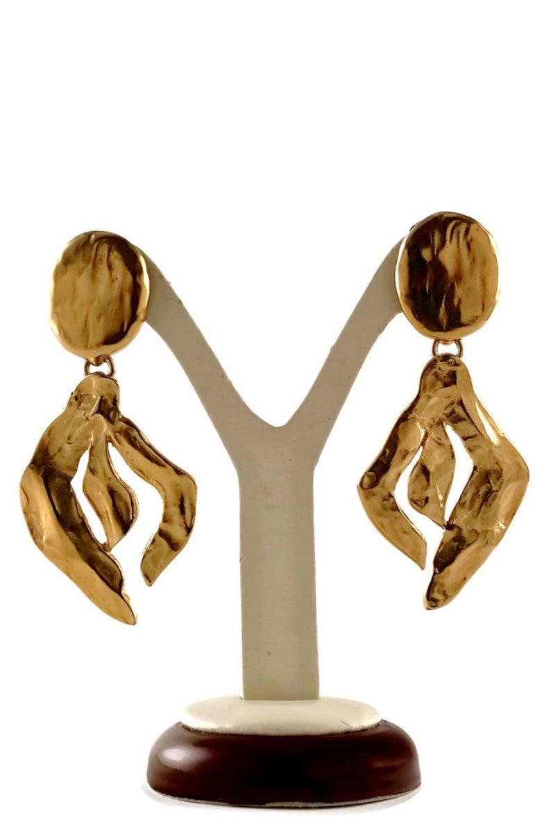 Women's Vintage YSL Yves Saint Laurent Hammered Stylized Drop Earrings For Sale