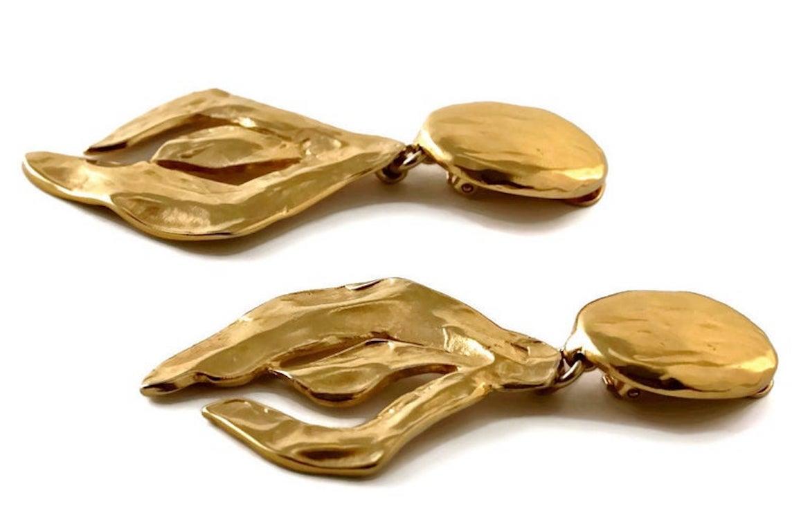 Vintage YSL Yves Saint Laurent Hammered Stylized Drop Earrings For Sale 2