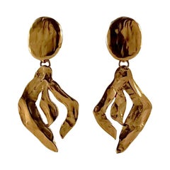 Vintage YSL Yves Saint Laurent Hammered Stylized Drop Earrings