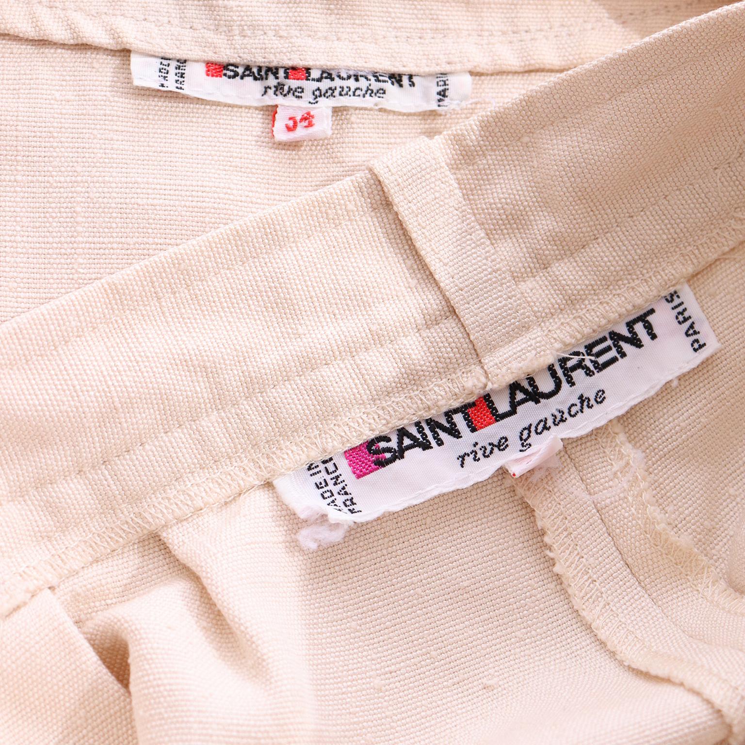 Vintage YSL Yves Saint Laurent Neutral Beige Pants & Jacket 2pc Suit For Sale 7